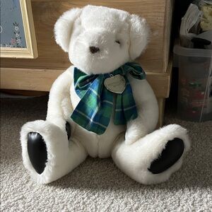 Rare Victoria's Secret White Plush with Blue and Green Plaid Bow